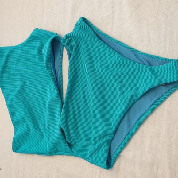 Free People X Beach Riot Ribbed Malibu Blue One-Shoulder One Piece Swimsuit Smal - Picture 4 of 7